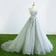 Gray Tulle Court Train Formal Long Prom Dress With Flowers IN942
