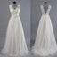 Princess A Line V Neck Ball Gown White Lace Tulle Wedding Dresses With Flowers Belt IN183