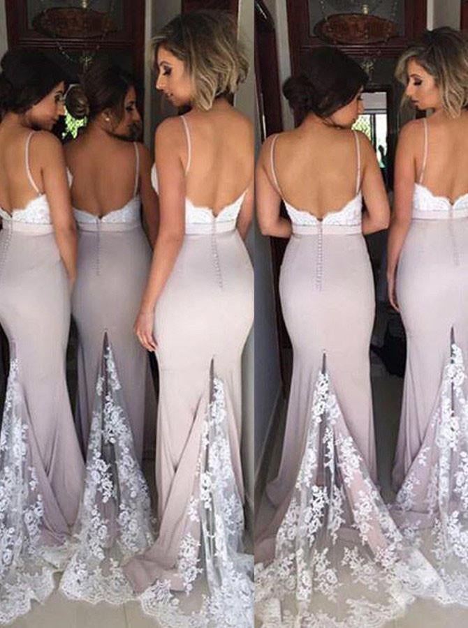 Spaghetti Straps Mermaid Sexy Bridesmaid Dresses, Lace Bridesmaid Dresses 2019 IN162