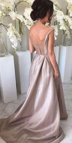 Silver Long A Line Taffeta Bridesmaid Dresses, Best Elegant V neck Bridesmaid Gown IN163