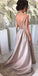 Silver Long A Line Taffeta Bridesmaid Dresses, Best Elegant V neck Bridesmaid Gown IN163