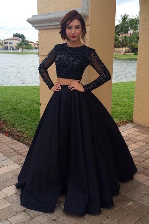 Long Sleeves Two Pieces Plus Size Prom Dresses For Teens,Modest Formal Evening Dresses IN173