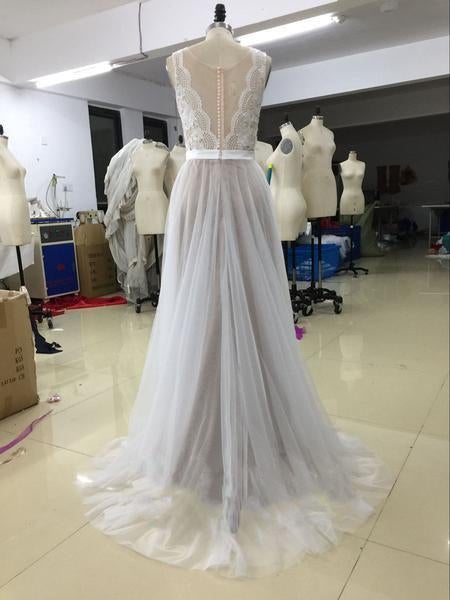 Elegant Beach Coast Wedding Dresses,Lace A Line Tulle Bridal Dresses For Beach Wedding IN168