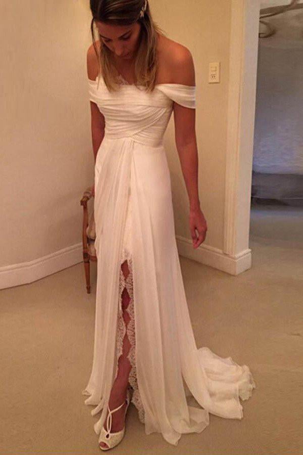 Off Shoulder Side Split Beach stunning Long Affordable Bridal Dresses/Wedding Dress IN170