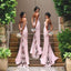 New Arrival Pink stunning Spaghetti Straps Lace High Quality Mermaid Long Bridesmaid Dresses IN345