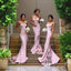 New Arrival Pink stunning Spaghetti Straps Lace High Quality Mermaid Long Bridesmaid Dresses IN345