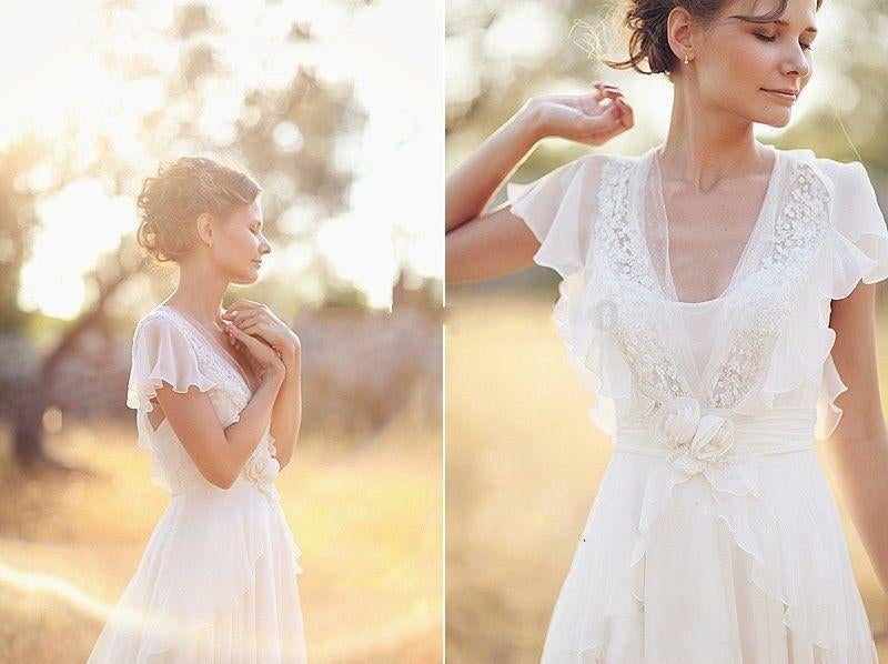 Princess A Line Chiffon Lace Backless Ivory Beach/Coast Wedding Dresses,Summer Wedding Gown IN266