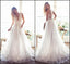 Modest A Line Chiffon V-neck Long Appliqued Wedding Dresses,Custom Made Beach Wedding Dress IN268