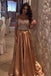 Modest A-Line Gold Off the Shoulder Sweep Train Beading Prom Dress IN145