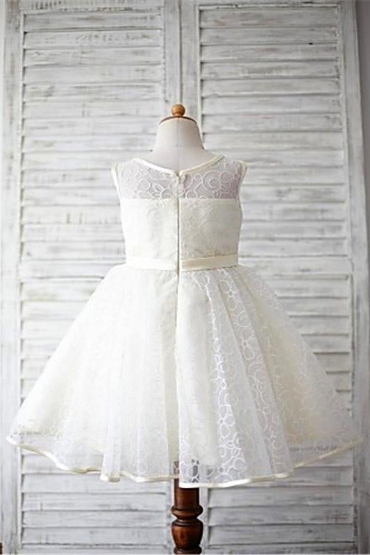 Ball Gown Scoop Sleeveless Flower Floor-Length Lace Flower Girl Dresses With Flower IN724