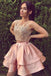 Cute round neck lace short a line pink homecoming dresses, sweet 16 dress IN225