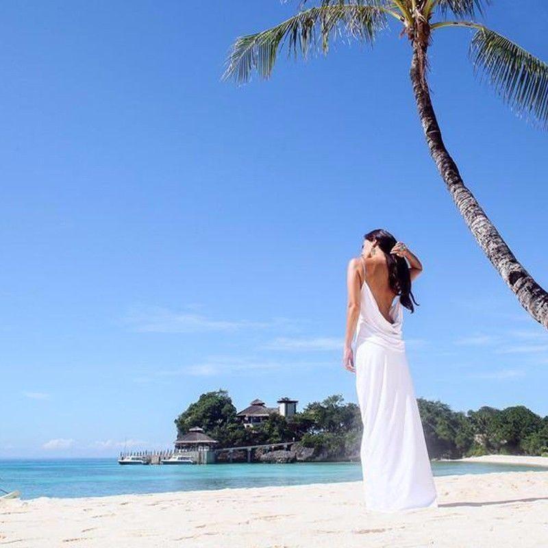 Sexy Backless Beach Bridal Dress,Slit Spaghetti Straps Summer White Wedding Gown IN260