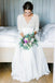 3/4 Sleeves Chiffon Beach Wedding Dress with Lace, V Neck Backless Bridal Dress INN90