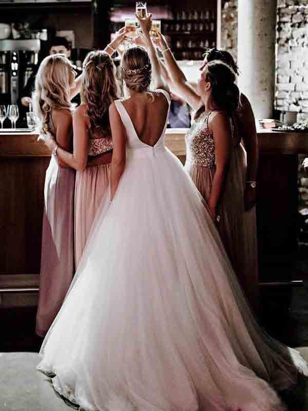 Simple Modest Wedding Gowns With Bownot Cheap Tulle Backless Wedding Dress INF79