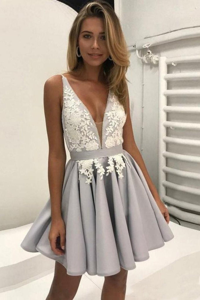 homecoming dress,short prom dress,short party dress,sleeveless Prom Dress,Cheap Homecoming Dress,Appliques Homecoming Dresses,Deep V Neck Prom Dresses,Pleats Porm Gown