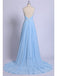 Sexy Split Sky Blue Beach Simple Wedding Dresses Chiffon Long Prom Dress INI21