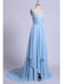 Sexy Split Sky Blue Beach Simple Wedding Dresses Chiffon Long Prom Dress INI21