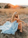 Sexy Split Sky Blue Beach Simple Wedding Dresses Chiffon Long Prom Dress INI21