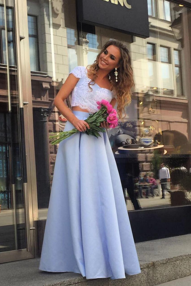 Light blue two piece prom dress best sale