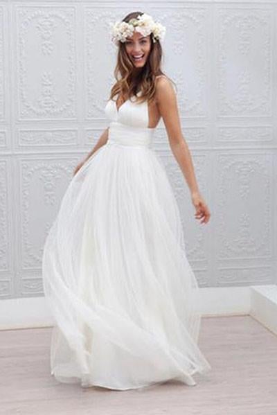 Simple Beach Cheap Wedding Dress,Summer Coast Off White A-line Wedding dresses IN107