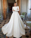 Simple Ivory Long Sleeves Satin A Line Wedding Dresses ING43