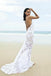 Sexy Mermaid Lace White Halter V-Neck Backless Beach Wedding Dress IN777