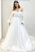 Off the Shoulder Long Sleeves White A Line Tulle Floral Wedding Dresses IN1922