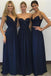 Navy blue Chiffon Simple Lace Long A Line Sleeveless Bridesmaid Dresses IN238