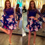 Sexy Two Piece Long Sleeves Prom/Homecoming Birthday Party Dress Royal Blue Floral with Lace IN329