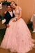 Stunning Two-piece V Neck Bridal Dresses Flowers Appliqued Pink Wedding Gowns INP91