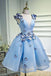 Sky Blue Butterfly Applique A Line V Neck Short Homecoming Dress INB67