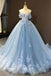 Ball Gown Tulle Off-the-Shoulder Sleeveless Appliques Princess Prom Dresses IN1856