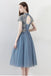 Blue A Line Tulle Short Sleeves High Neck Appliques Homecoming Dresses INC5