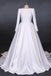 Simple A Line Long Sleeves Satin Wedding Dress, New Arrival White Long Bridal Gown INQ13