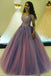 Princess Long V Neck Appliques Ball Gown Prom Dress With Long Sleeves INB43