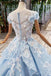 Princess Light Sky Blue Prom Dress with Flowers, Ball Gown Quinceanera Dress INP50