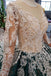 Green Long Sleeves Ball Gown Lace Prom Dress with Appliques, Long Prom Gown INP51