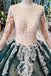 Green Long Sleeves Ball Gown Lace Prom Dress with Appliques, Long Prom Gown INP51