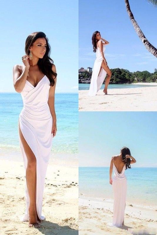 Sexy Backless Beach Wedding Bridal Dresses Summer White Wedding