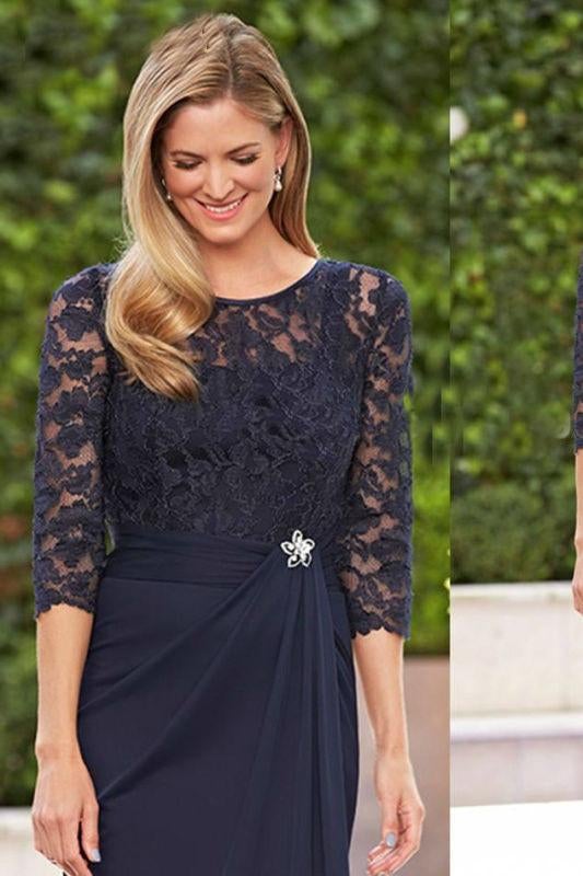 Elegant Navy Blue Lace half Sleeves Chiffon Short Mother of the Bride Dresses IN218