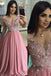 Off the Shoulder Dusty Rose Long Prom Dresses Pearl Lace Formal Dress INO98