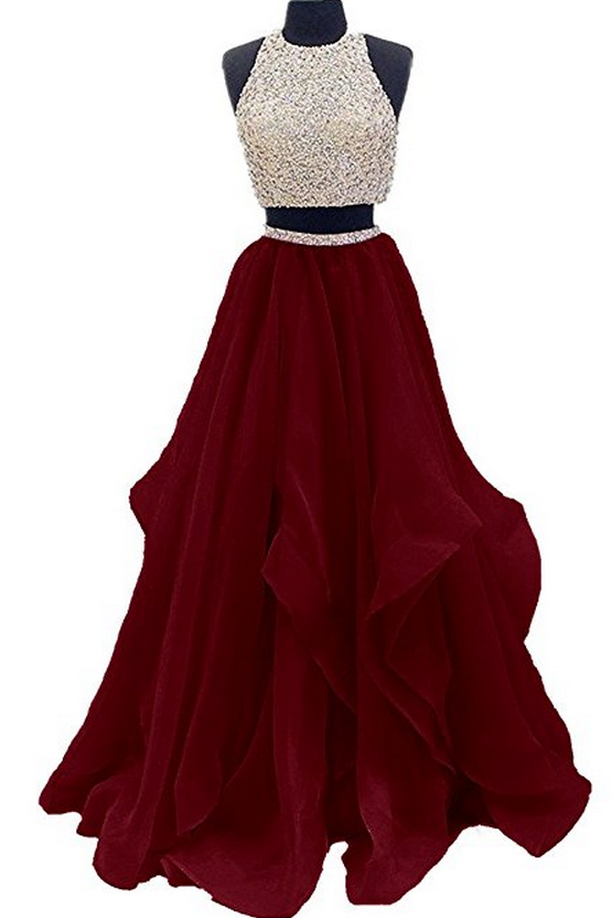 2 piece clearance maroon prom dress