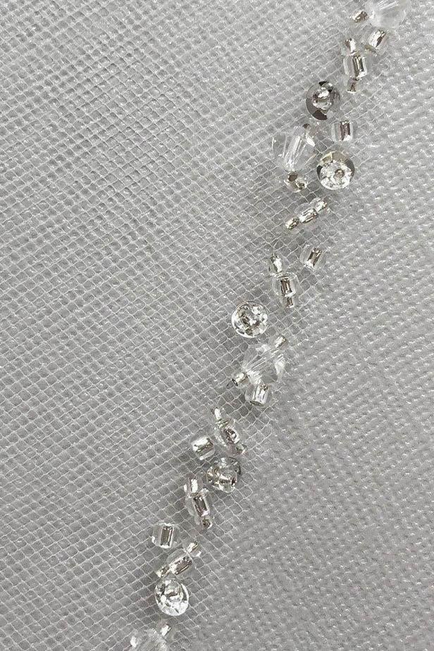 One Layer Fingertip Beading Edge Wedding Veil with Crystals and Sequins WV2