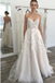 Cheap Spaghetti Straps Backless Off White Wedding Dress with Lace Appliques INK44