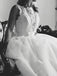 Elegant Off White Lace Appliques A-line Chapel Train Wedding Dresses with Sash INB05