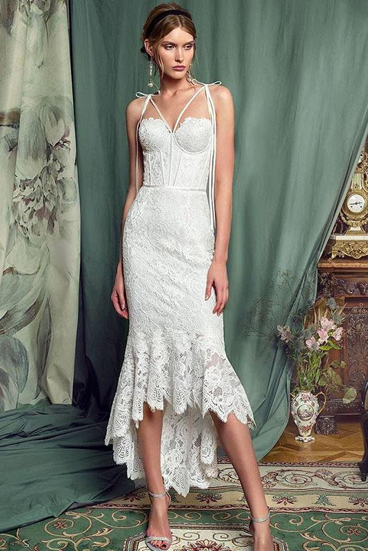 Elegant Lace White Sheath Prom Dress, Lace Simple Wedding Dress INP70