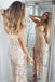 Mermaid Spaghetti Straps Pearl Pink Sequined Split Sexy Prom Dress INE86