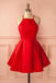 Short Straps Red Simple Satin Cheap Homecoming Dress for Girls IN235