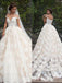 Romantic Jewel Cap Sleeves Ball Gown Wedding Dress with Lace Top INB09