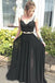 Spaghetti Strap V Neck Two Piece Long Prom Dresses Black Lace Evening Dress INO99